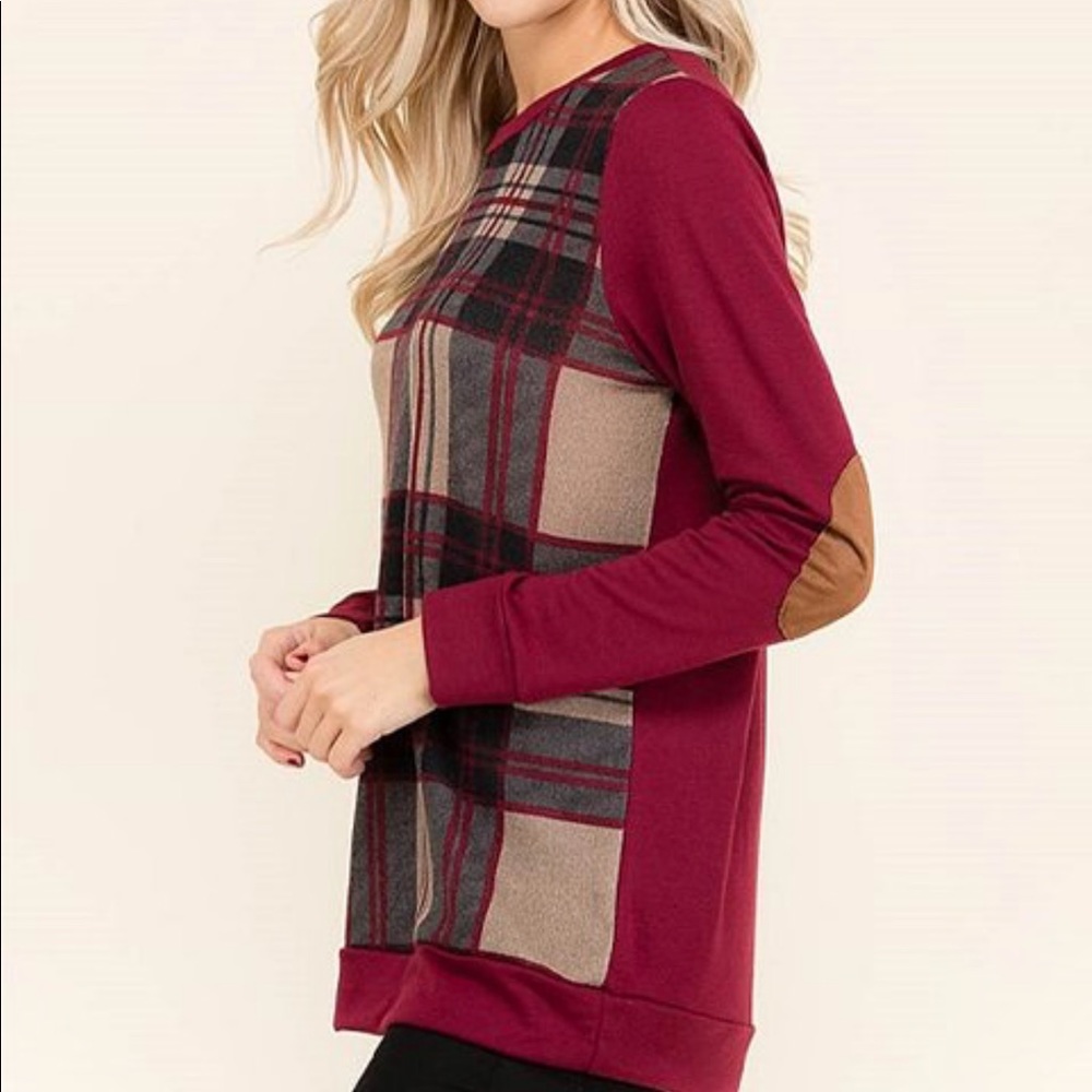 Burgundy Plaid Long Sleeve Top - Picture 3 of 4